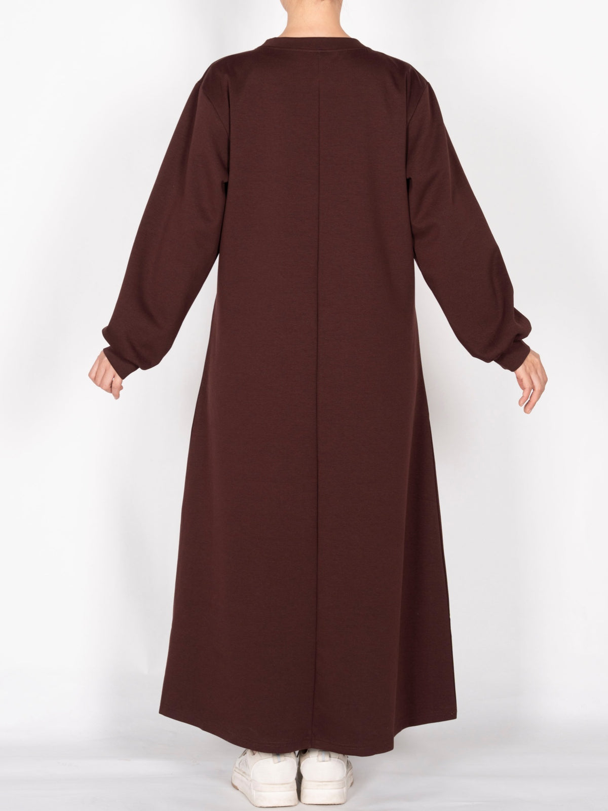 FUMIDAR Nadia Gathered-Yoke Abaya in Coffee Brown — view 2