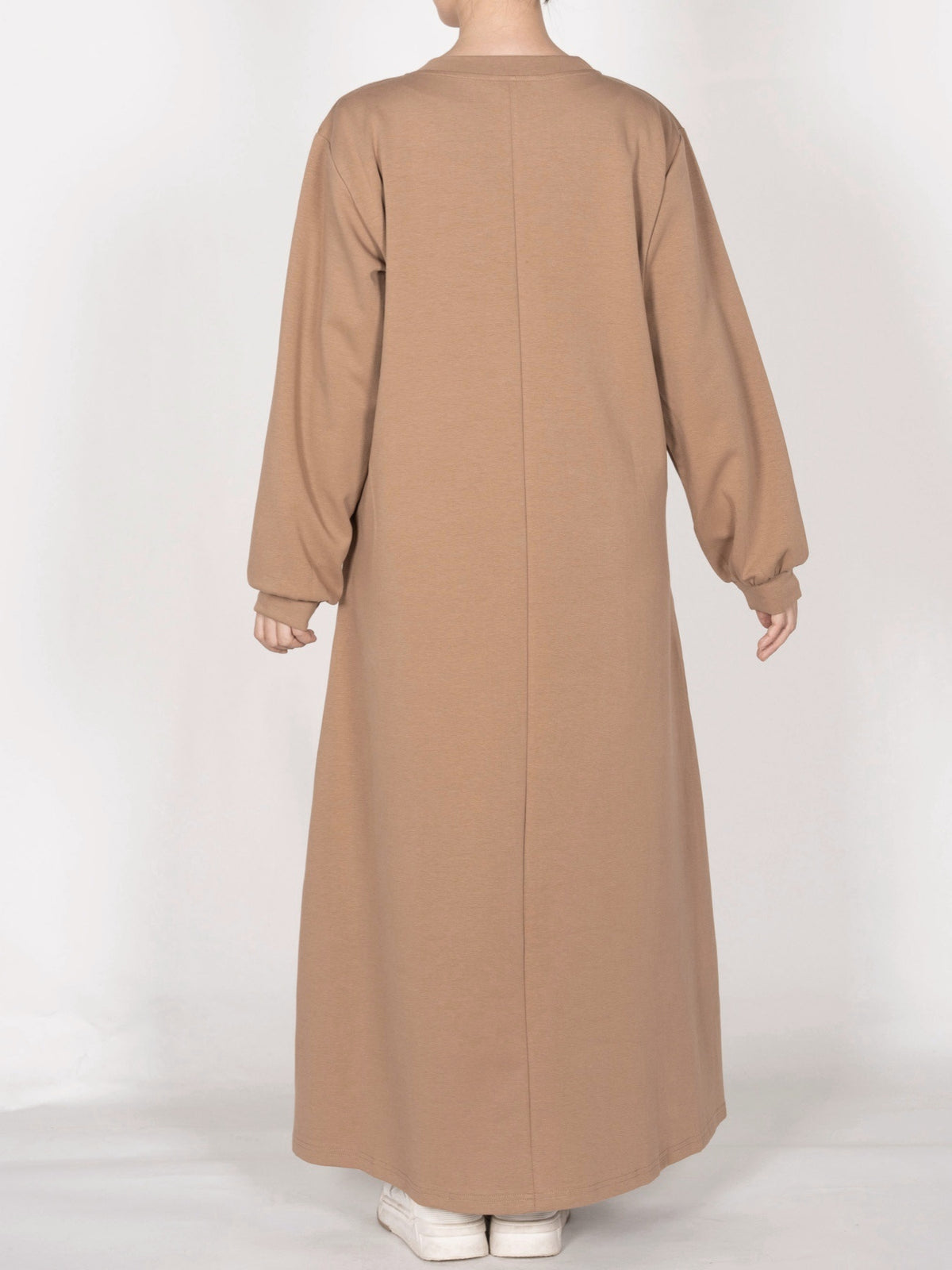 FUMIDAR Nadia Gathered-Yoke Abaya in Khaki — view 2