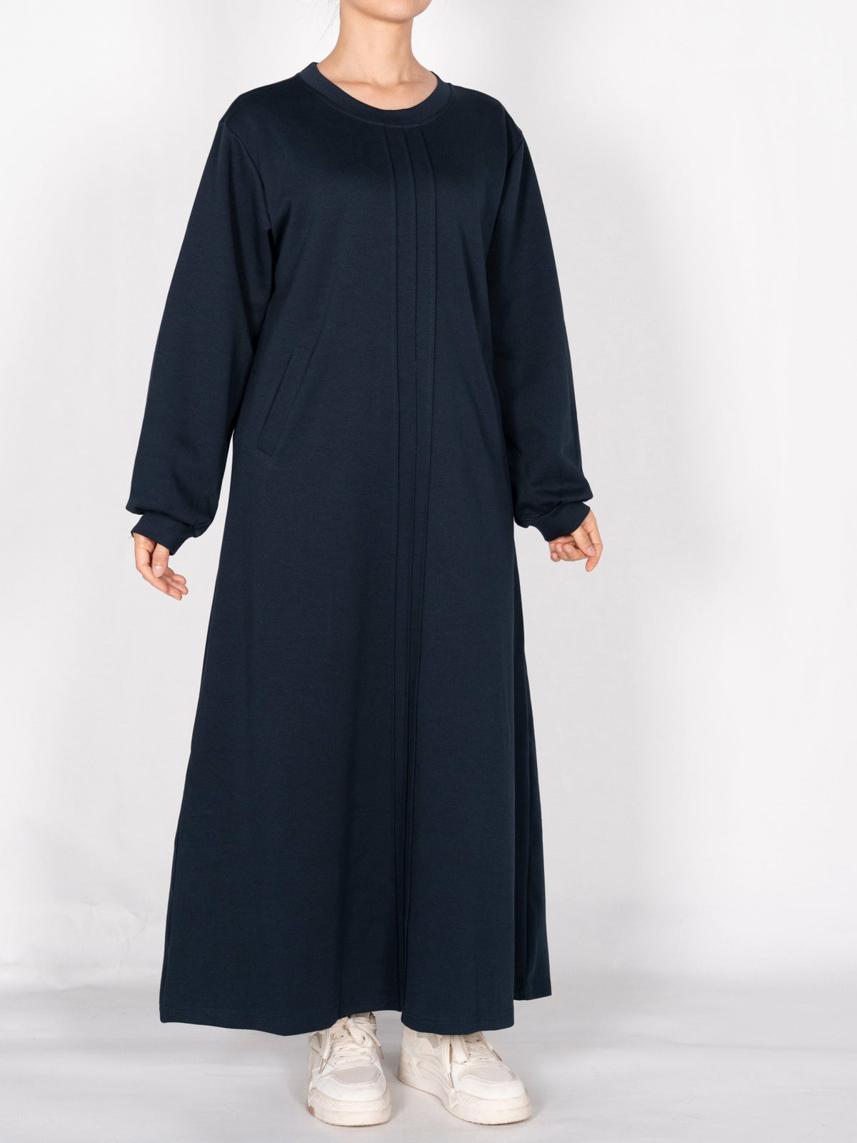 FUMIDAR Nadia Gathered-Yoke Abaya in Navy — view 1