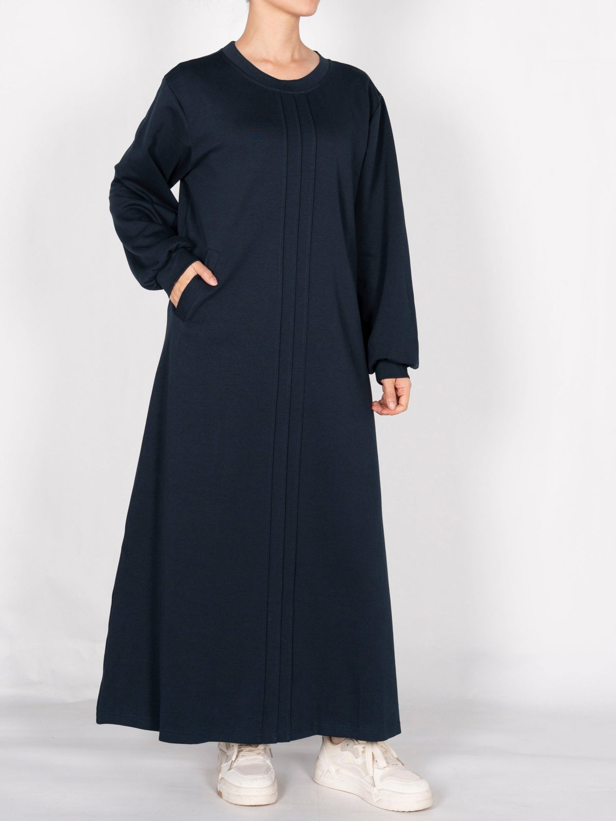 FUMIDAR Nadia Gathered-Yoke Abaya in Navy — view 3