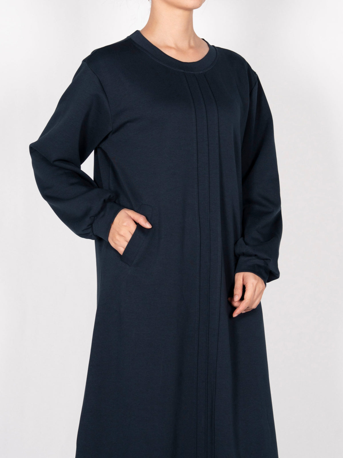 FUMIDAR Nadia Gathered-Yoke Abaya in Navy — view 4