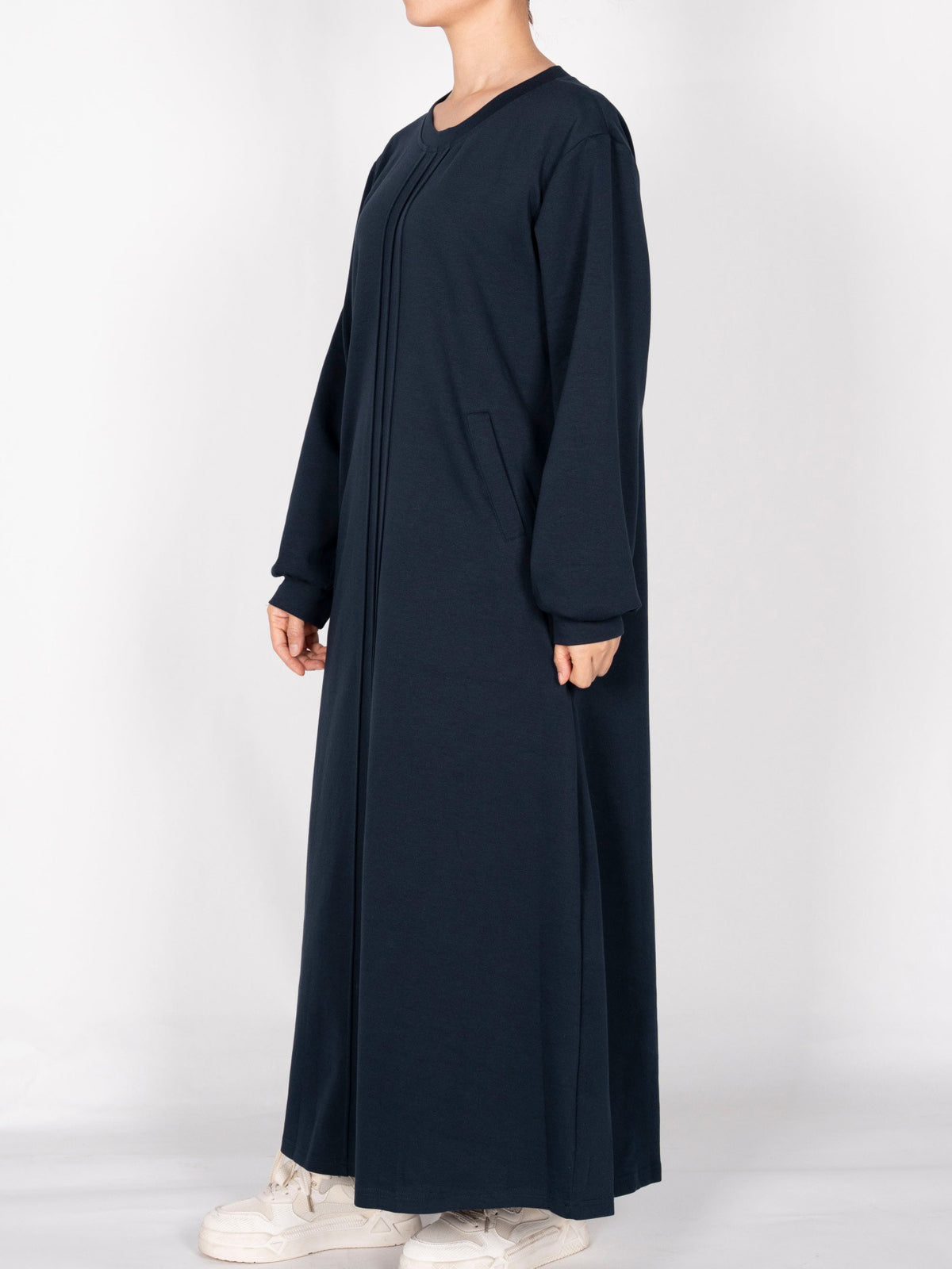FUMIDAR Nadia Gathered-Yoke Abaya in Navy — view 5