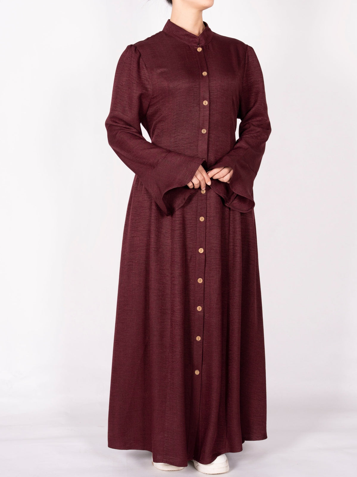 FUMIDAR Farah Stand-Collar Maxi Dress in Burgundy — view 3