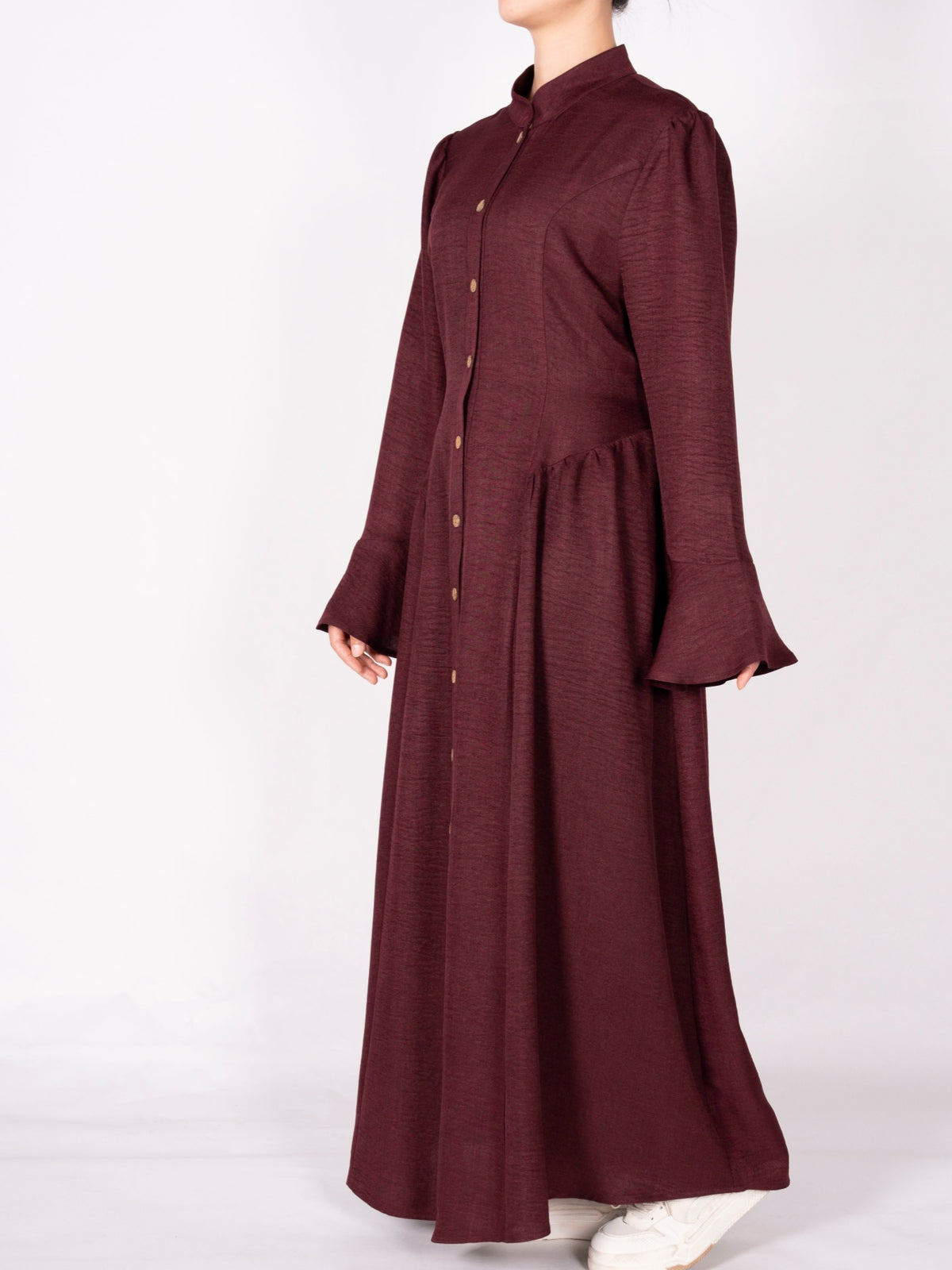 FUMIDAR Farah Stand-Collar Maxi Dress in Burgundy — view 4