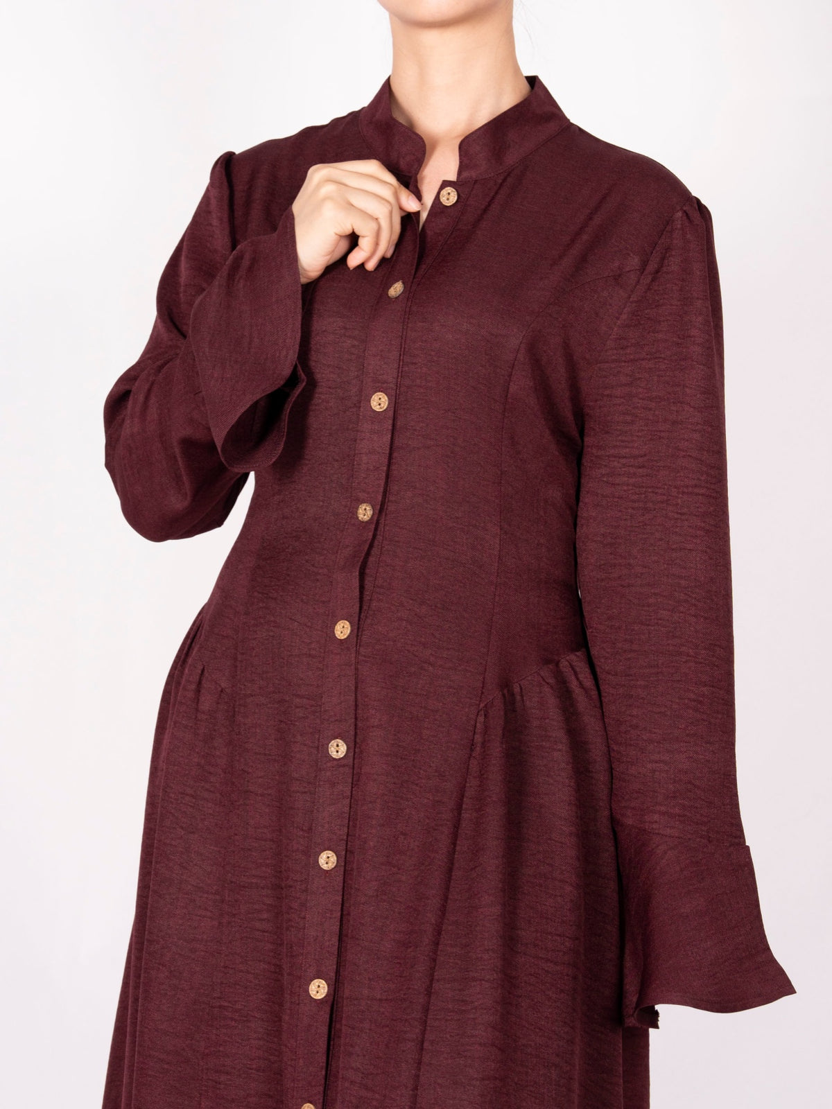 FUMIDAR Farah Stand-Collar Maxi Dress in Burgundy — view 6