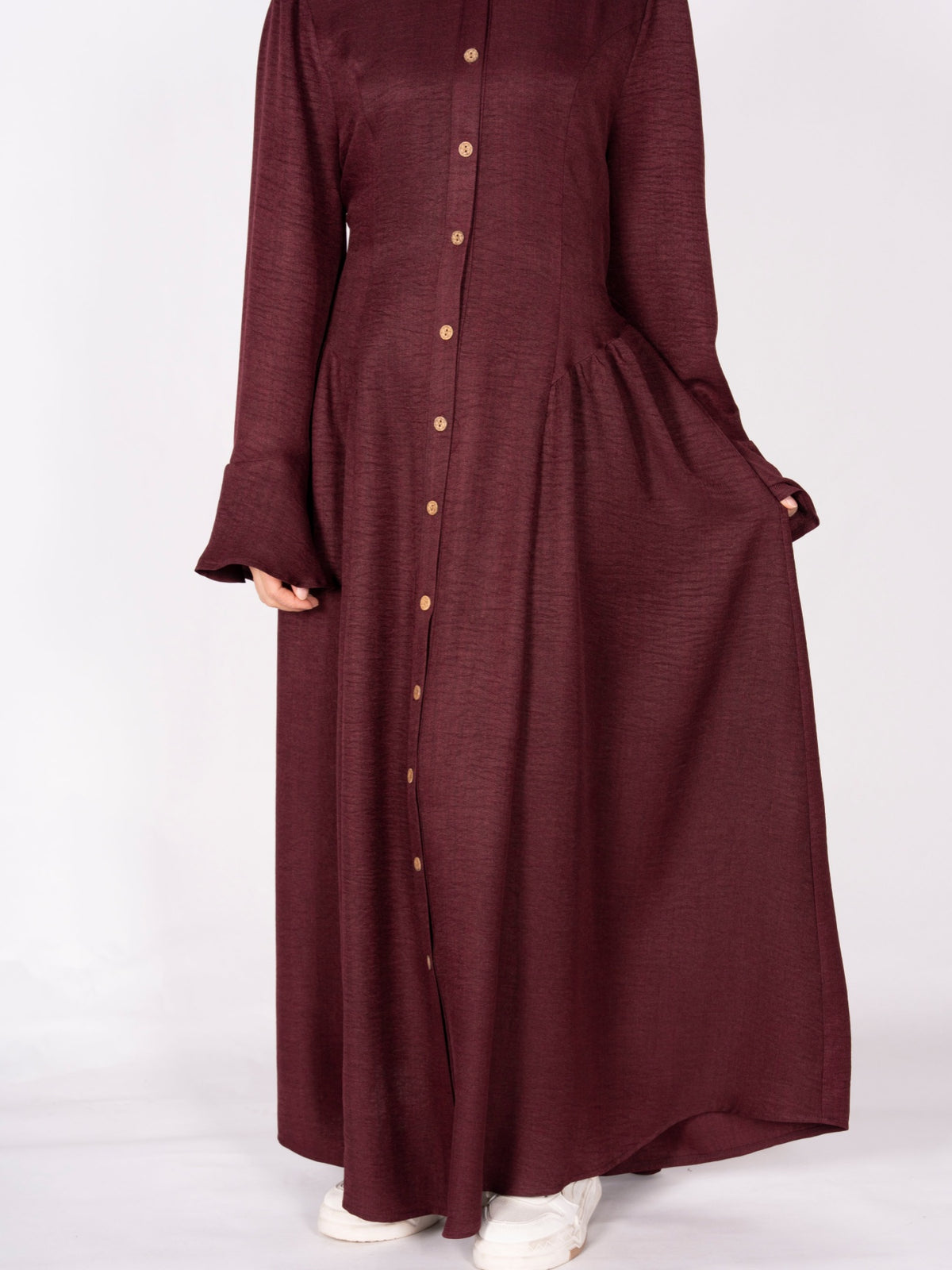 FUMIDAR Farah Stand-Collar Maxi Dress in Burgundy — view 7