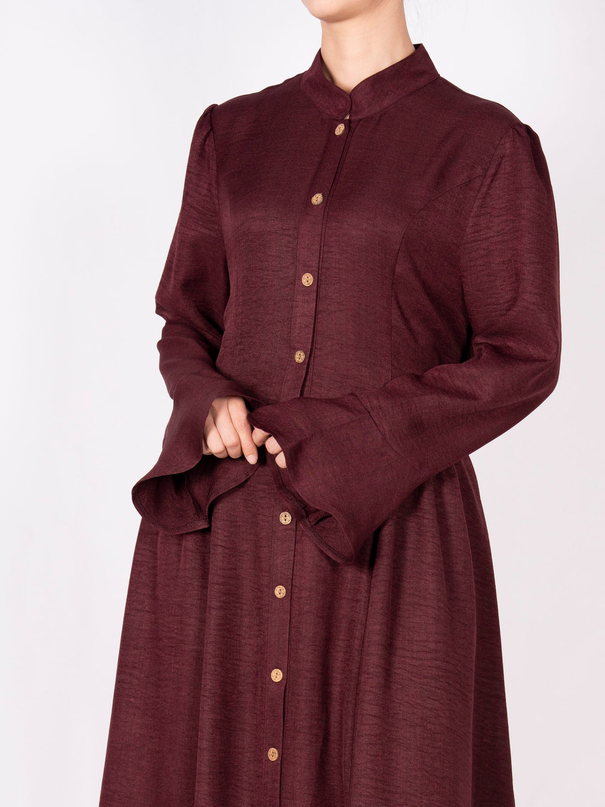 FUMIDAR Farah Stand-Collar Maxi Dress in Burgundy — view 8
