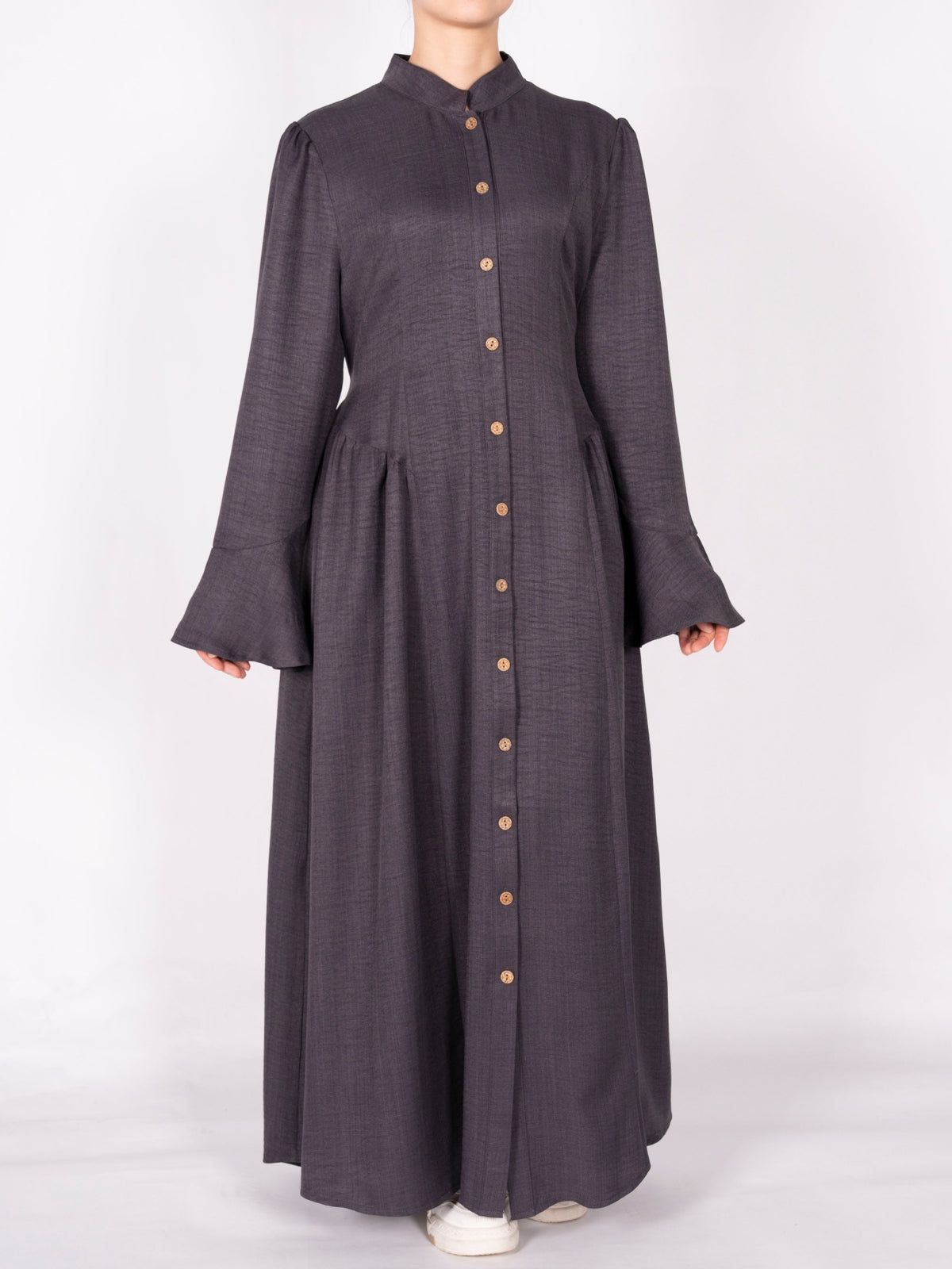 FUMIDAR Farah Stand-Collar Maxi Dress in Charcoal — view 3