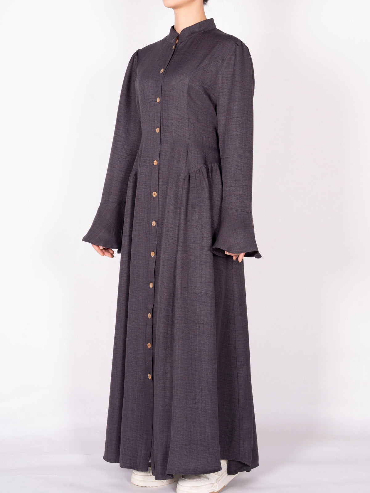 FUMIDAR Farah Stand-Collar Maxi Dress in Charcoal — view 4