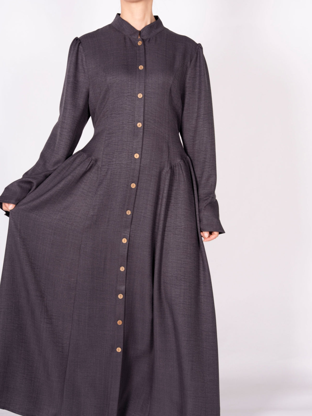 FUMIDAR Farah Stand-Collar Maxi Dress in Charcoal — view 6