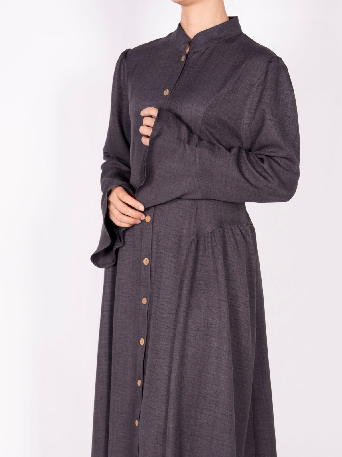 FUMIDAR Farah Stand-Collar Maxi Dress in Charcoal — view 7