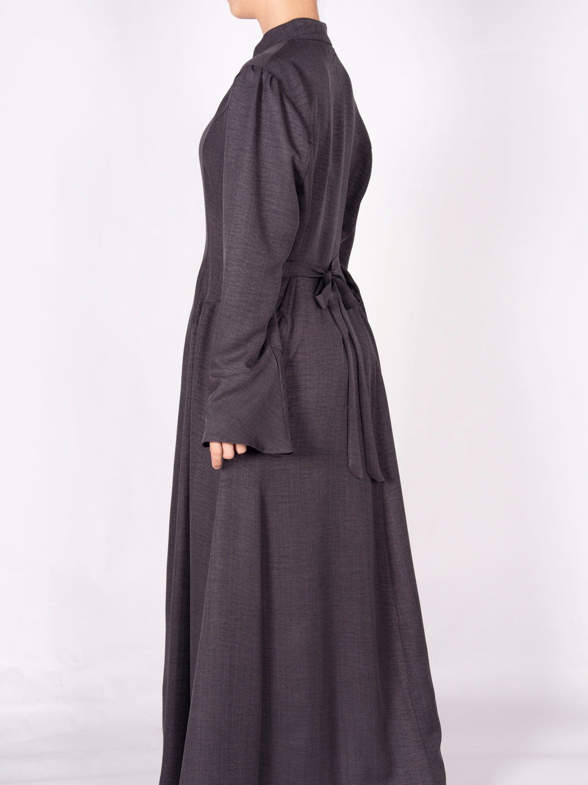 FUMIDAR Farah Stand-Collar Maxi Dress in Charcoal — view 8