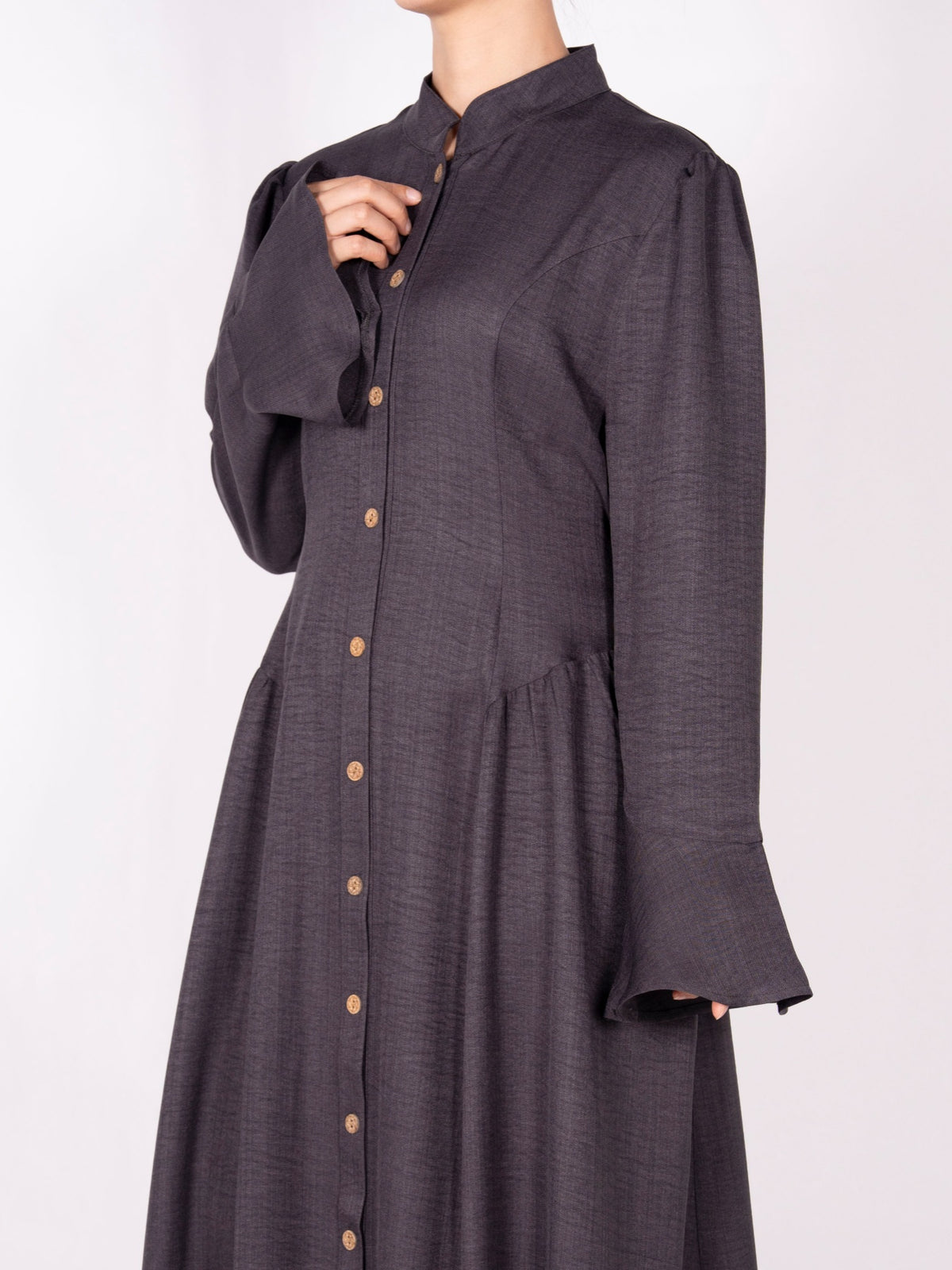 FUMIDAR Farah Stand-Collar Maxi Dress in Charcoal — view 9