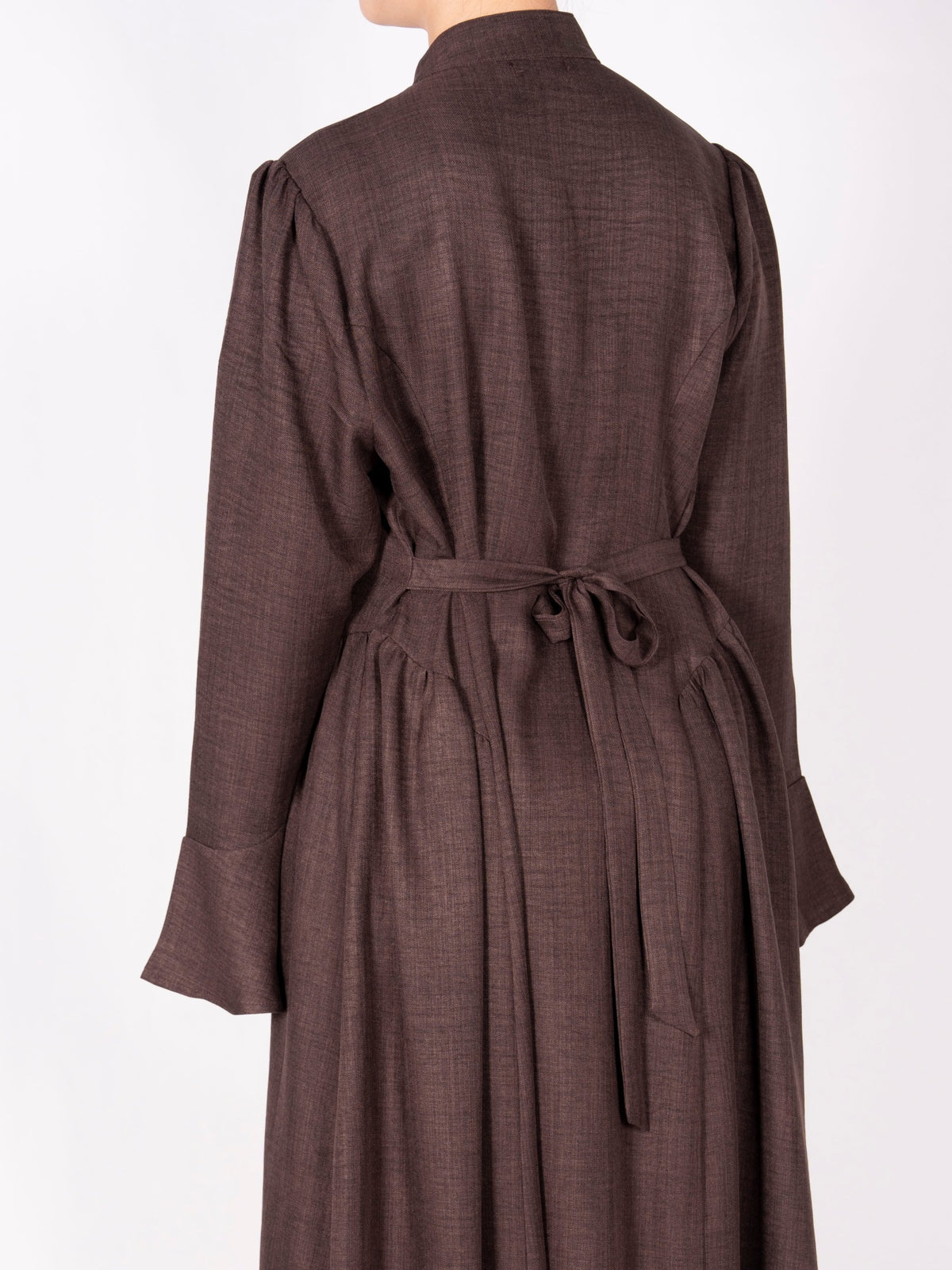 FUMIDAR Farah Stand-Collar Maxi Dress in Dark Brown — view 4