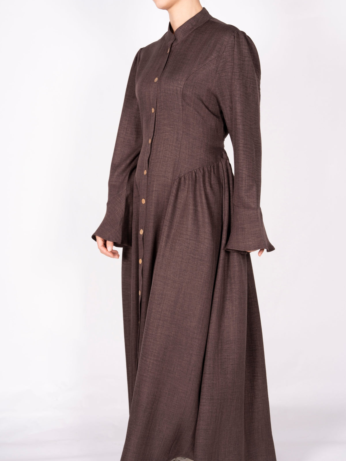 FUMIDAR Farah Stand-Collar Maxi Dress in Dark Brown — view 6