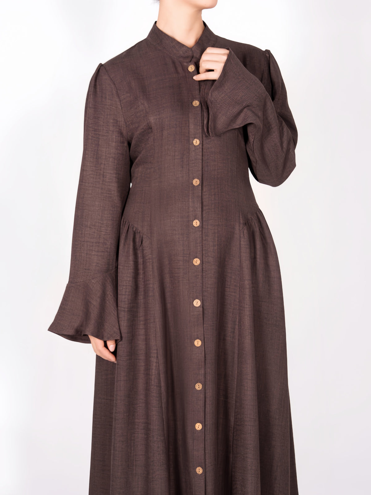 FUMIDAR Farah Stand-Collar Maxi Dress in Dark Brown — view 7