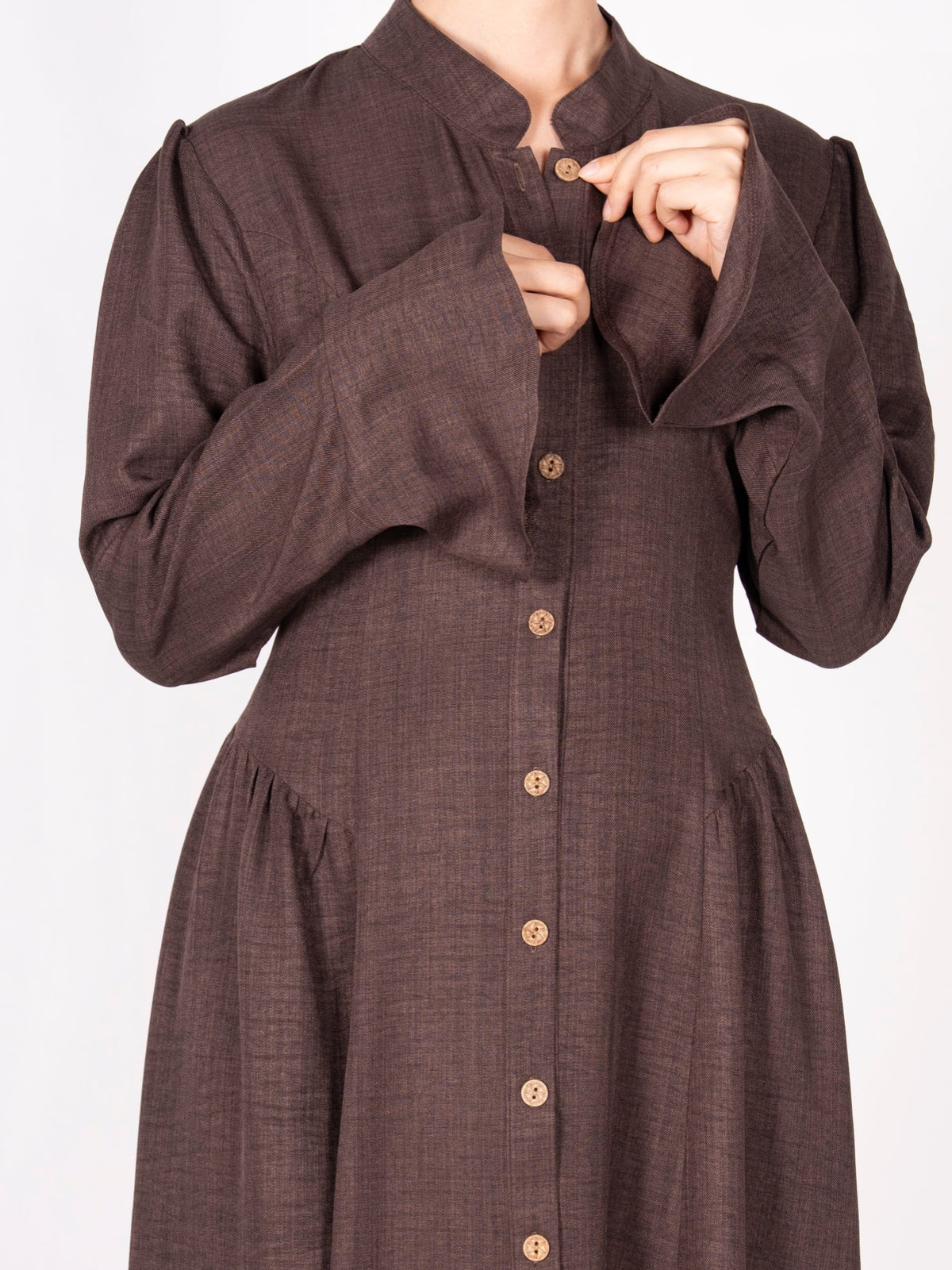 FUMIDAR Farah Stand-Collar Maxi Dress in Dark Brown — view 8