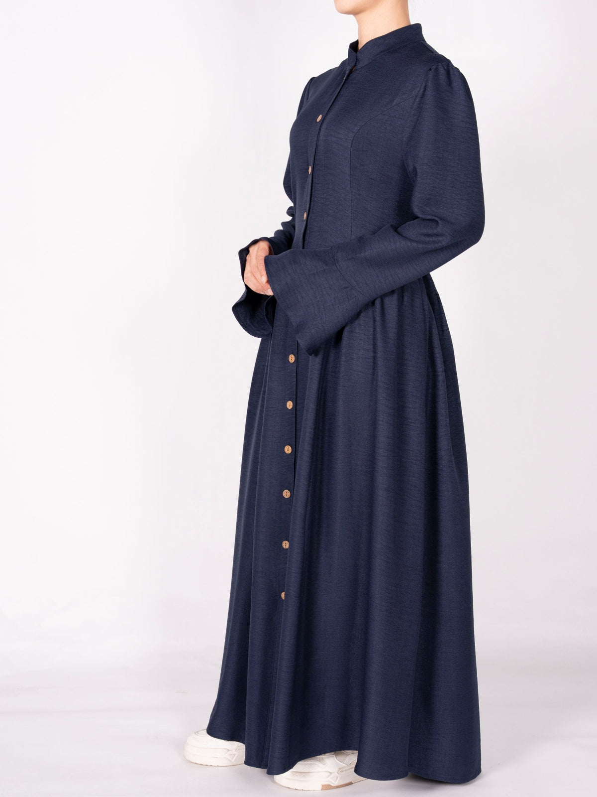 FUMIDAR Farah Stand-Collar Maxi Dress in Navy — view 4