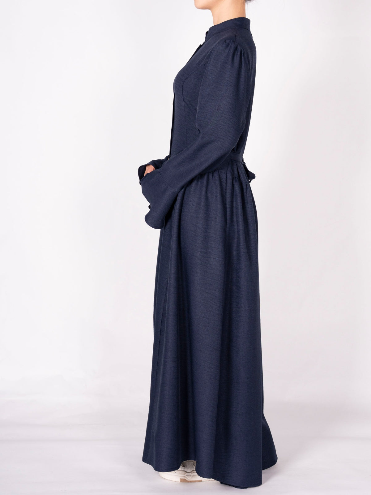 FUMIDAR Farah Stand-Collar Maxi Dress in Navy — view 5