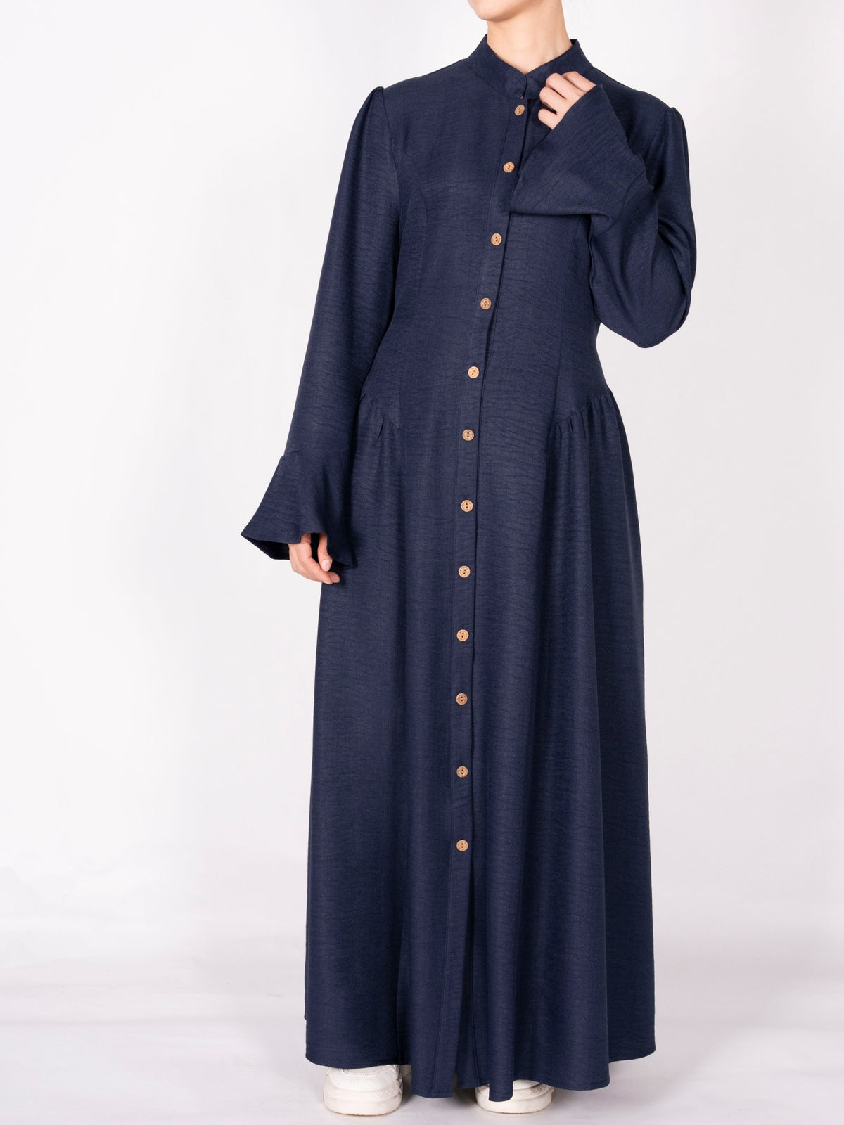 FUMIDAR Farah Stand-Collar Maxi Dress in Navy — view 6