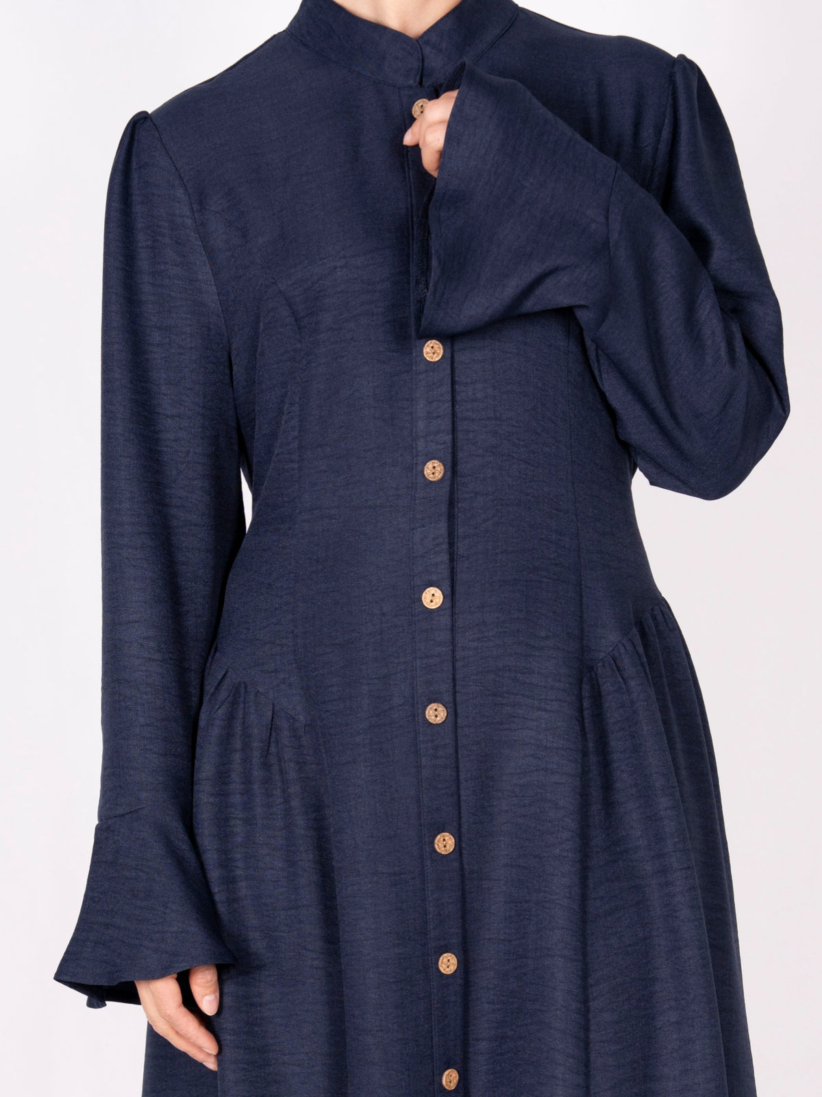 FUMIDAR Farah Stand-Collar Maxi Dress in Navy — view 7