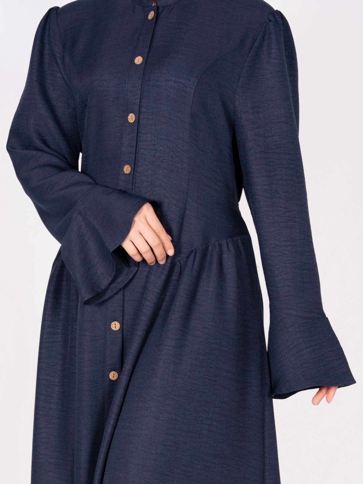FUMIDAR Farah Stand-Collar Maxi Dress in Navy — view 8