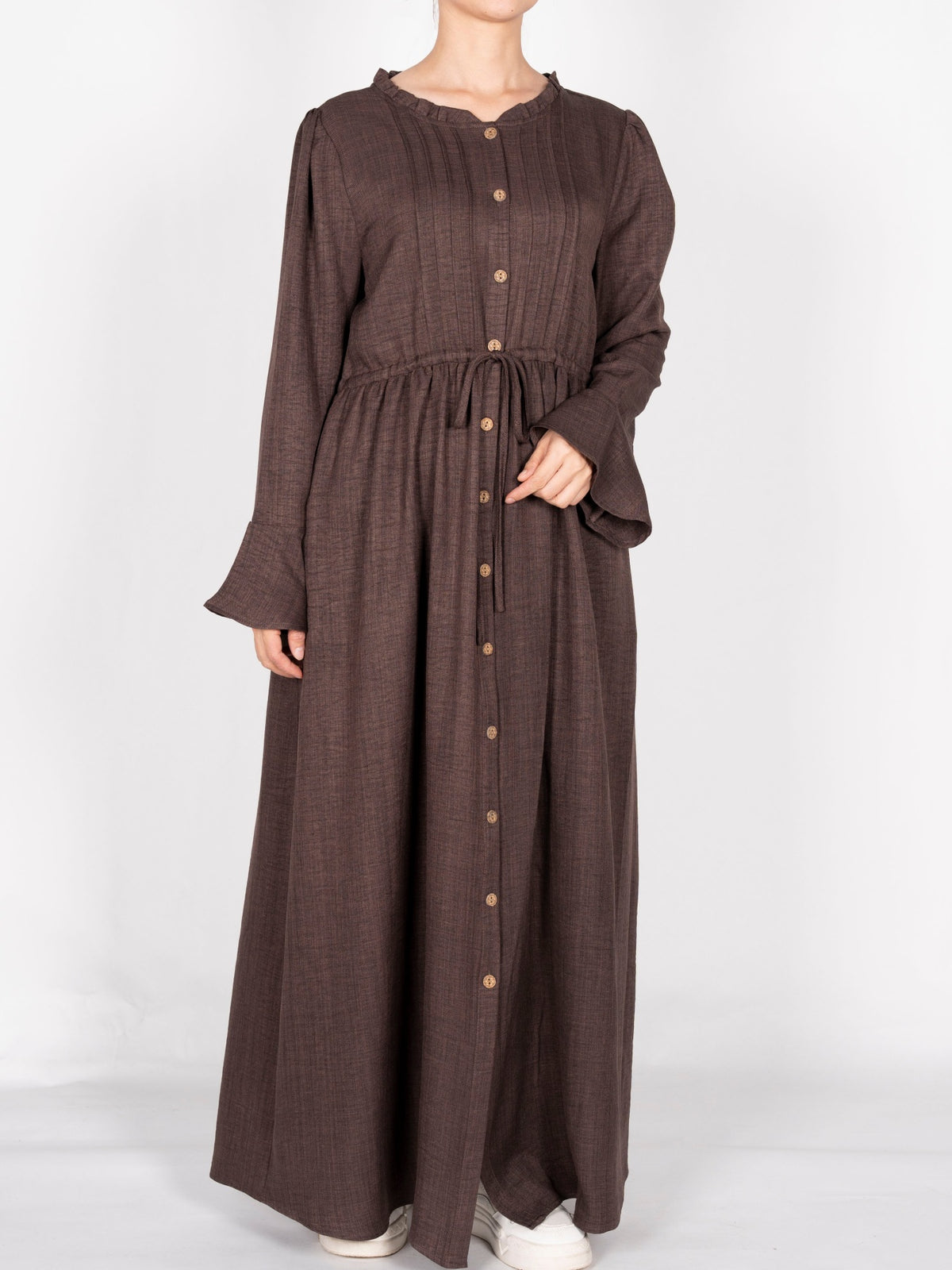 FUMIDAR Leena Drawstring-Waist Maxi Dress in Brown — view 3