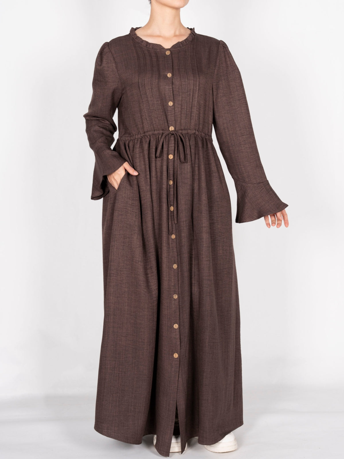 FUMIDAR Leena Drawstring-Waist Maxi Dress in Brown — view 4