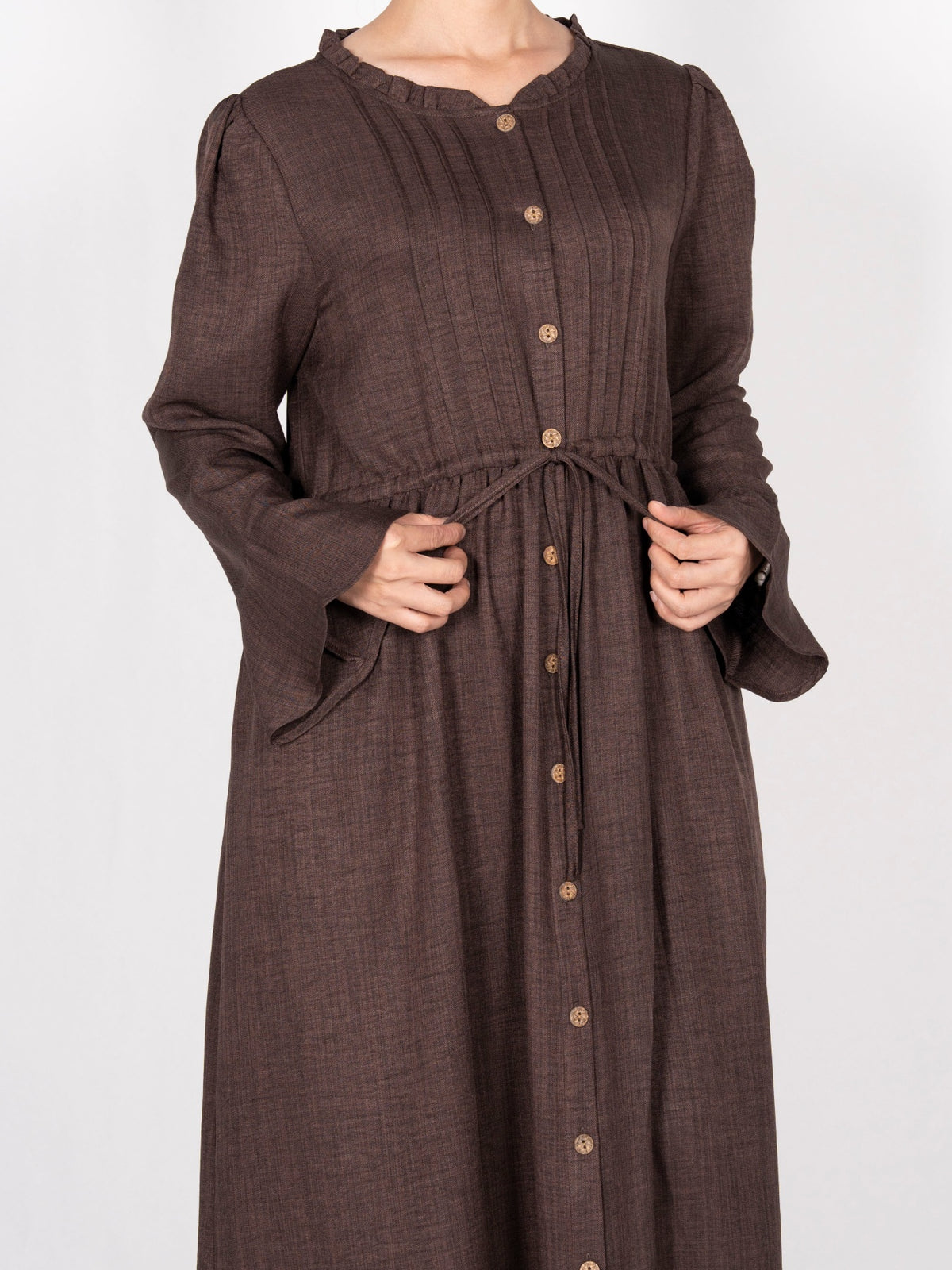 FUMIDAR Leena Drawstring-Waist Maxi Dress in Brown — view 6