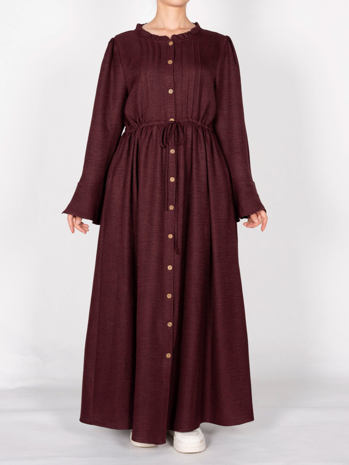 FUMIDAR Leena Drawstring-Waist Maxi Dress in Burgundy — view 3