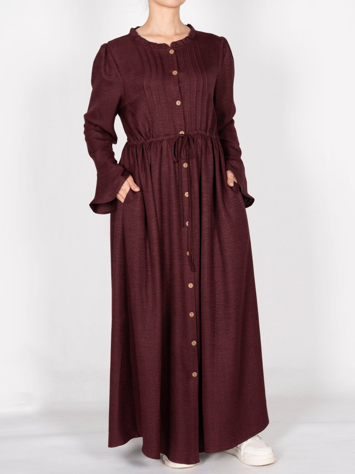 FUMIDAR Leena Drawstring-Waist Maxi Dress in Burgundy — view 4