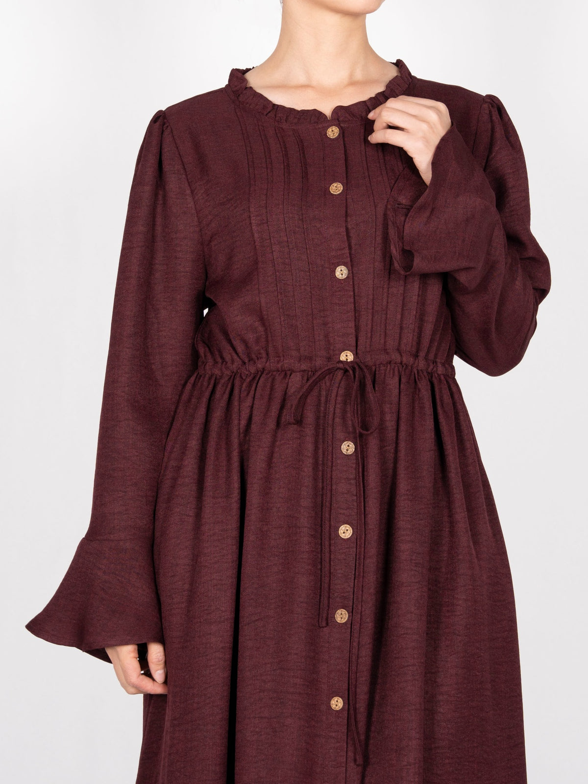 FUMIDAR Leena Drawstring-Waist Maxi Dress in Burgundy — view 5