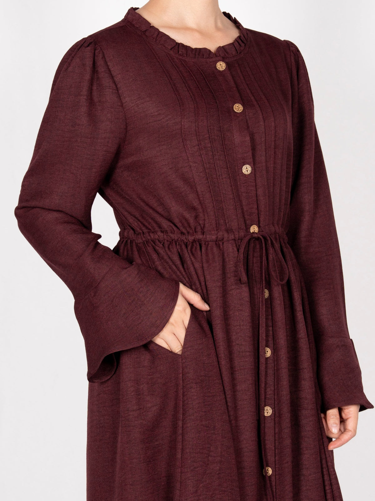 FUMIDAR Leena Drawstring-Waist Maxi Dress in Burgundy — view 6