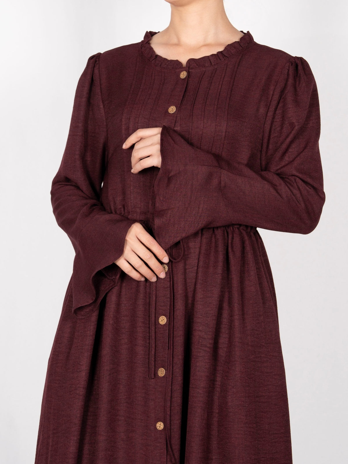 FUMIDAR Leena Drawstring-Waist Maxi Dress in Burgundy — view 7