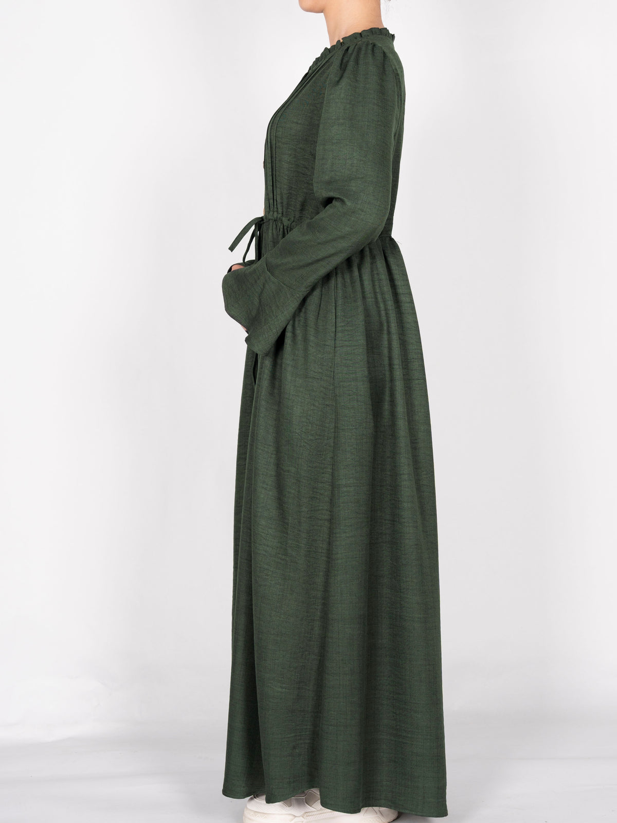 FUMIDAR Leena Drawstring-Waist Maxi Dress in Dark Green — view 4