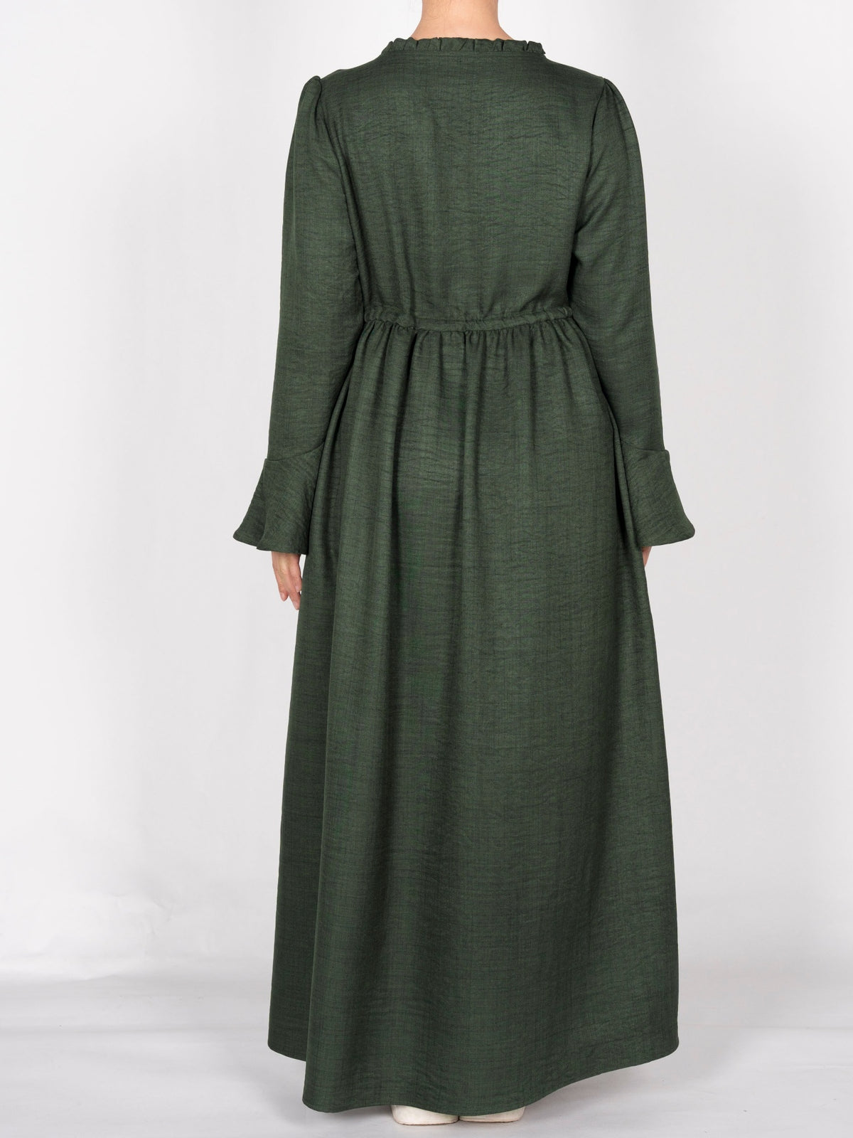 FUMIDAR Leena Drawstring-Waist Maxi Dress in Dark Green — view 5