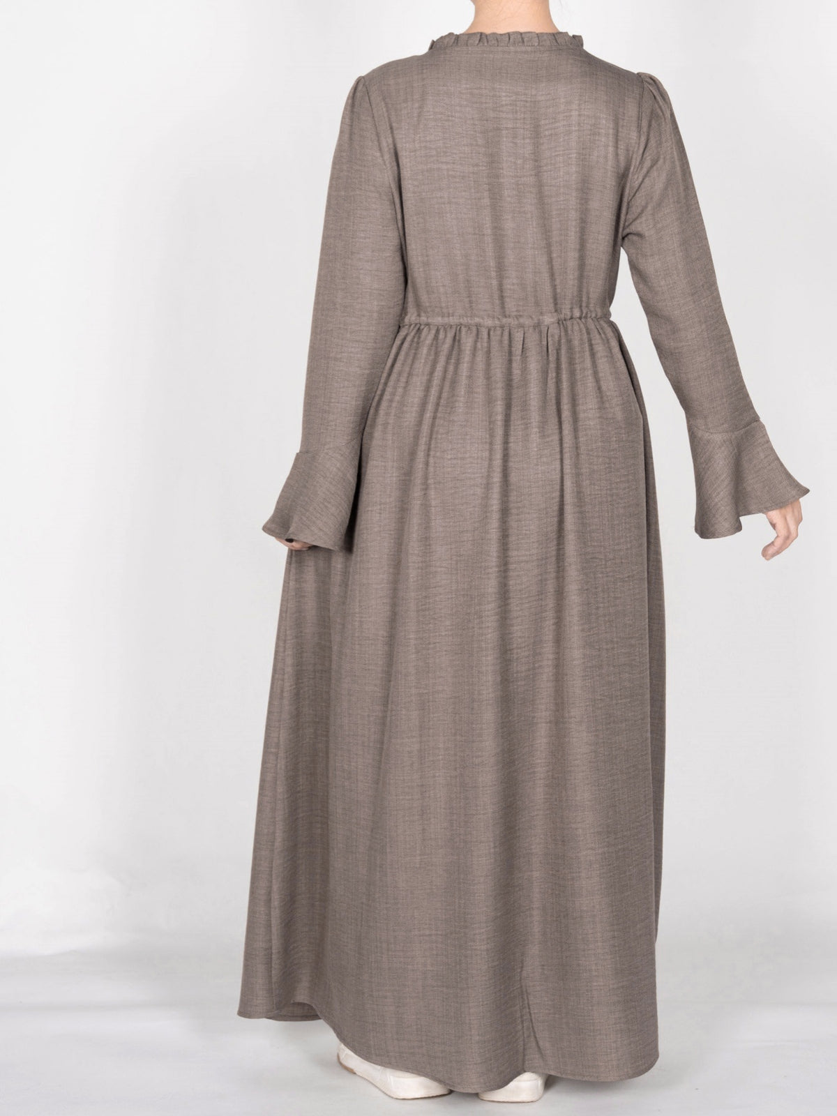 FUMIDAR Leena Drawstring-Waist Maxi Dress in Taupe — view 6