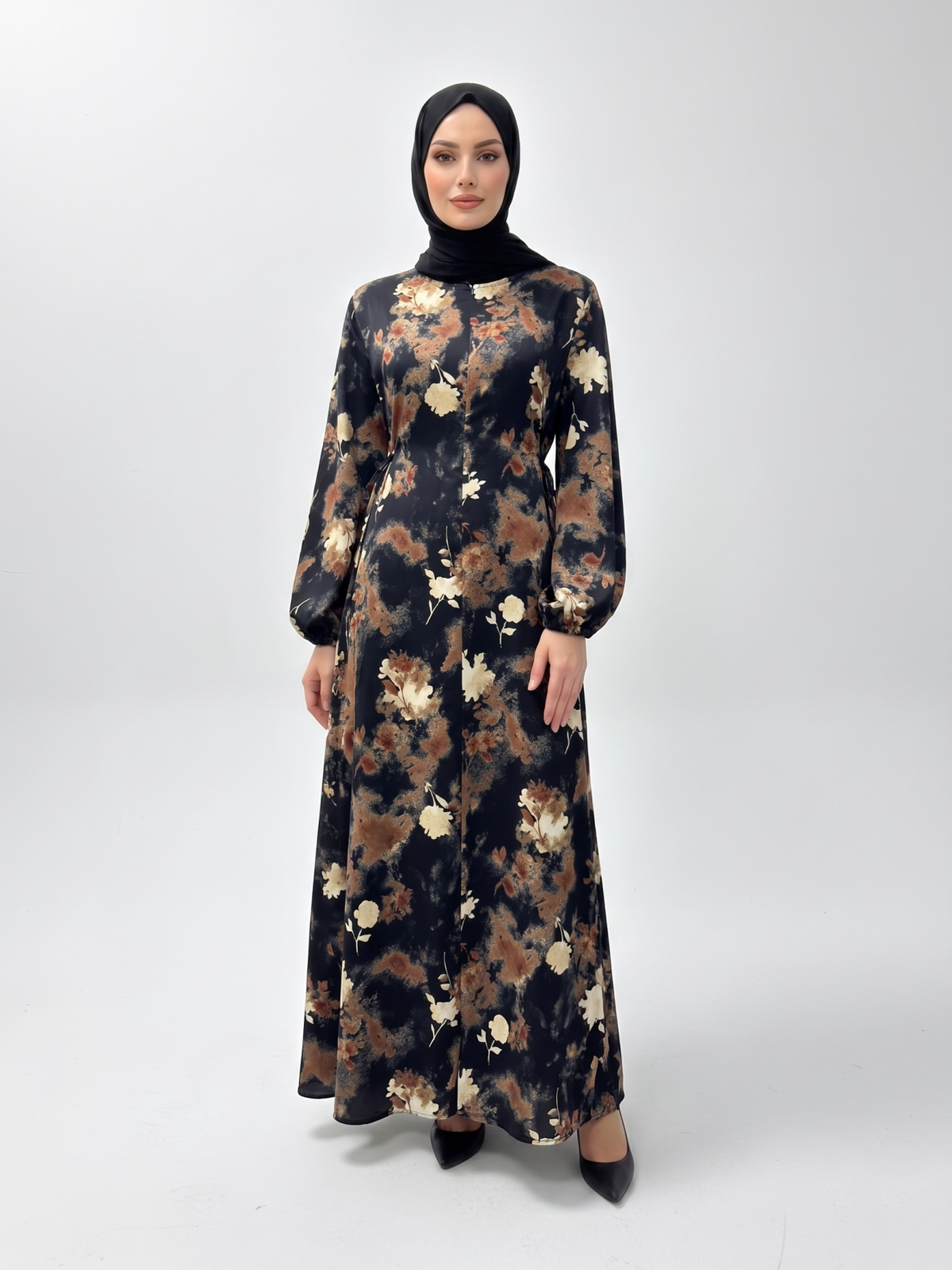 FUMIDAR Rania Printed Belted Maxi Dress in Autumn Floral — view 1
