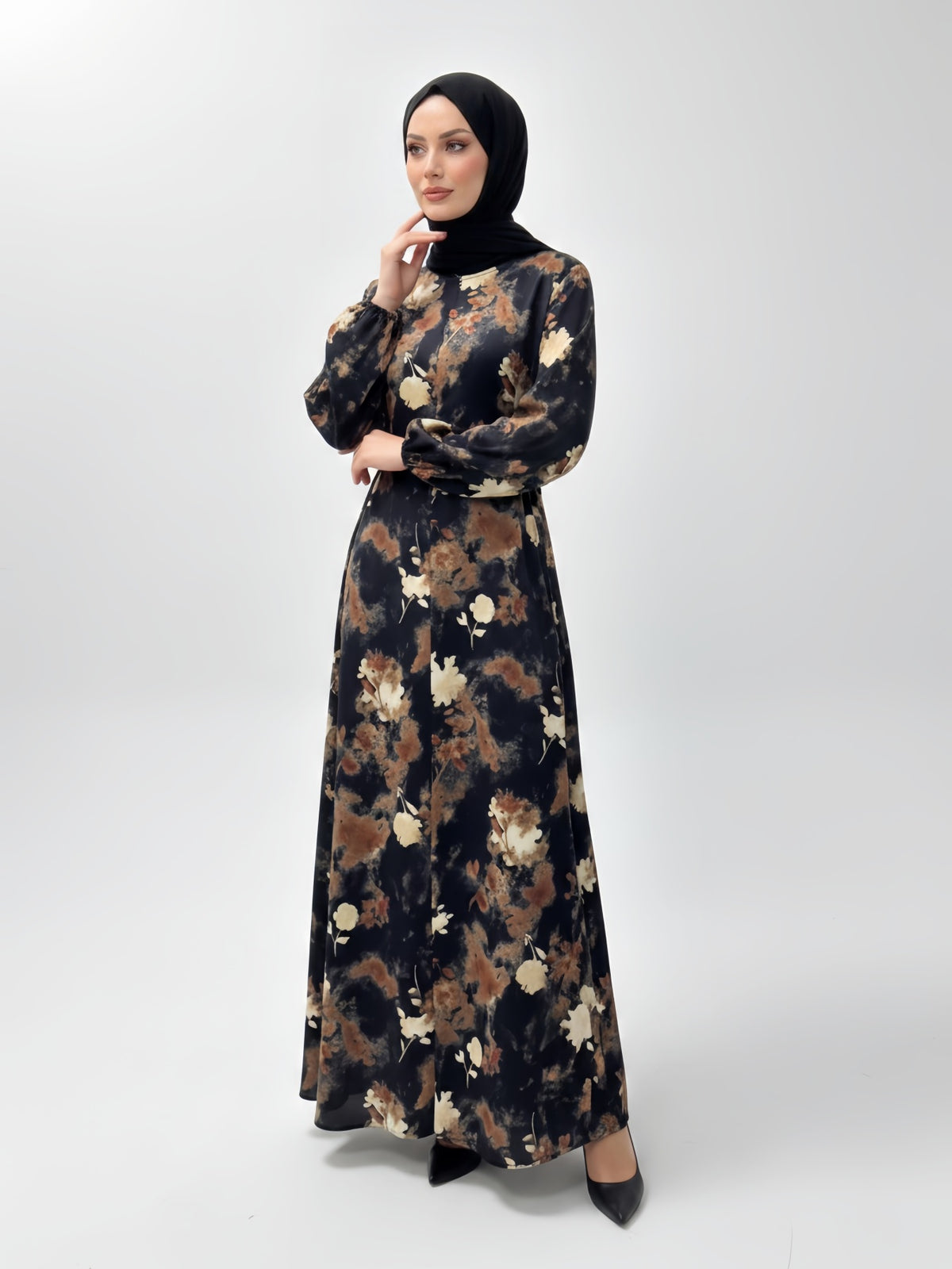 FUMIDAR Rania Printed Belted Maxi Dress in Autumn Floral — view 2