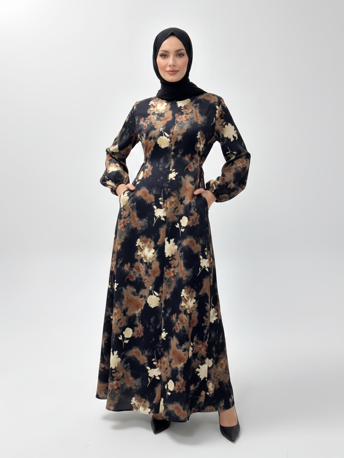 FUMIDAR Rania Printed Belted Maxi Dress in Autumn Floral — view 3