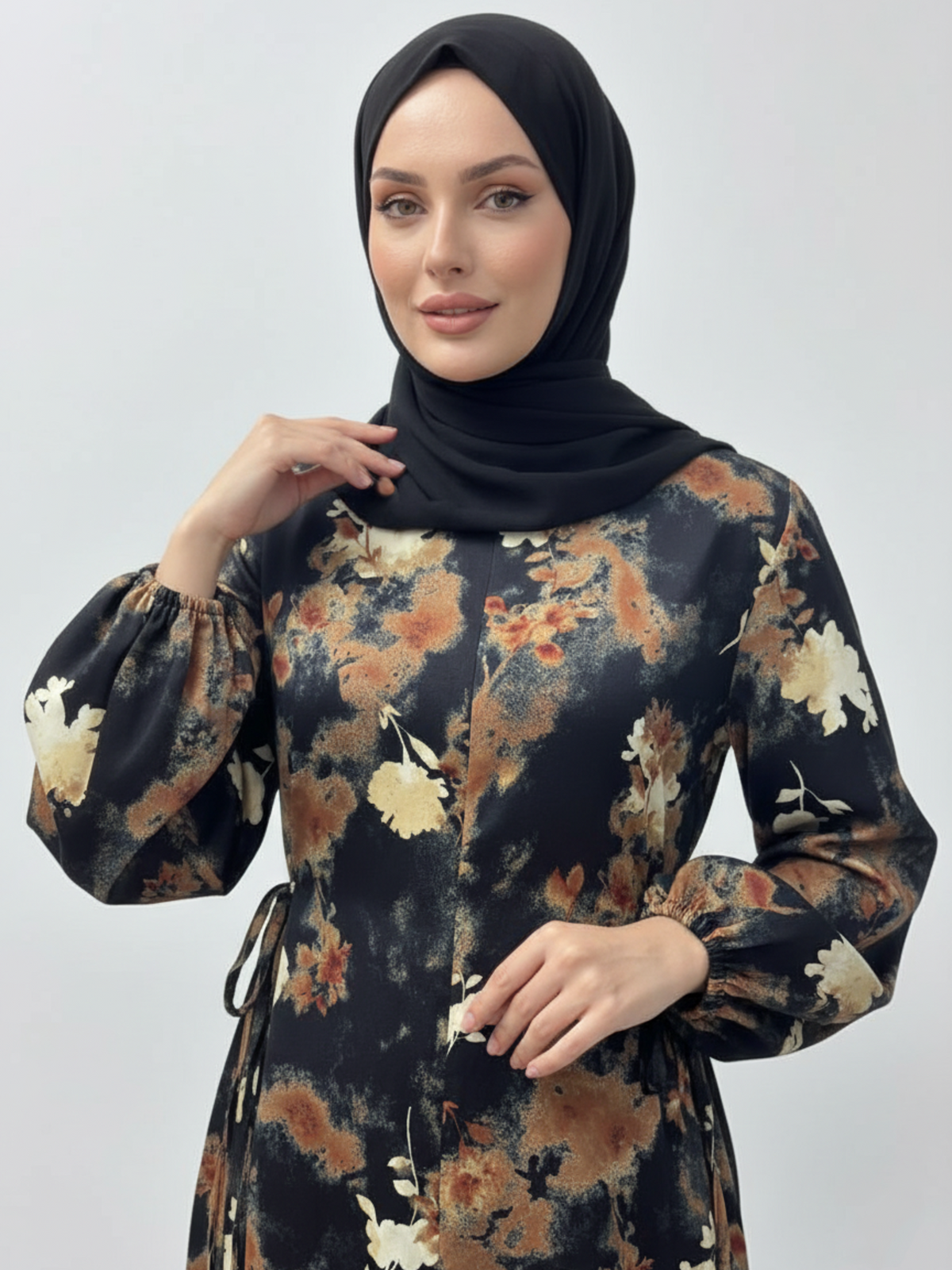 FUMIDAR Rania Printed Belted Maxi Dress in Autumn Floral — view 4