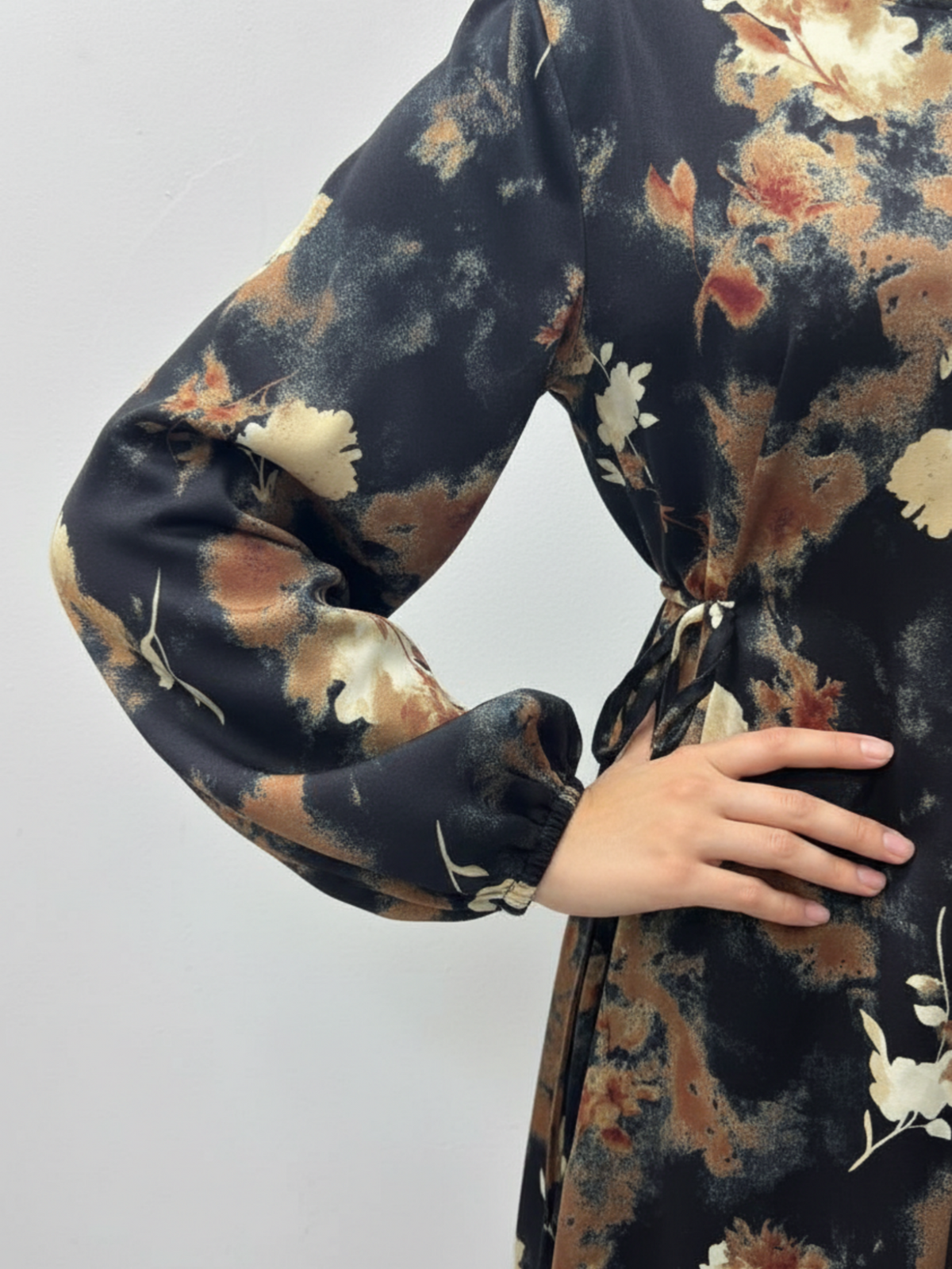 FUMIDAR Rania Printed Belted Maxi Dress in Autumn Floral — view 7