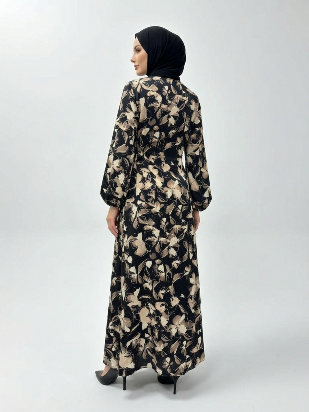 FUMIDAR Rania Printed Belted Maxi Dress in Gold Botanical — view 2
