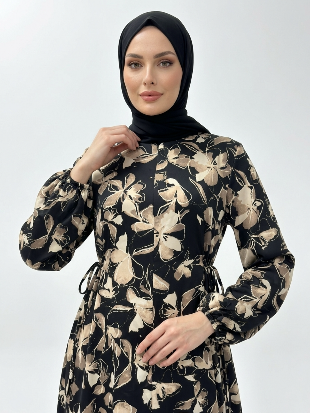 FUMIDAR Rania Printed Belted Maxi Dress in Gold Botanical — view 3