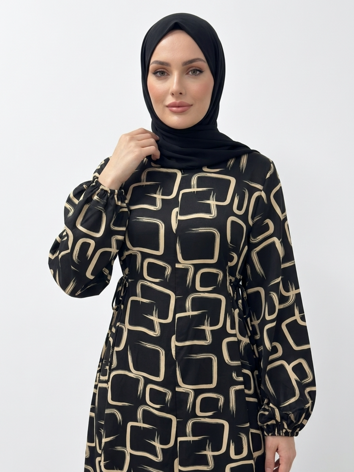 FUMIDAR Rania Printed Belted Maxi Dress in Gold Geometric — view 4