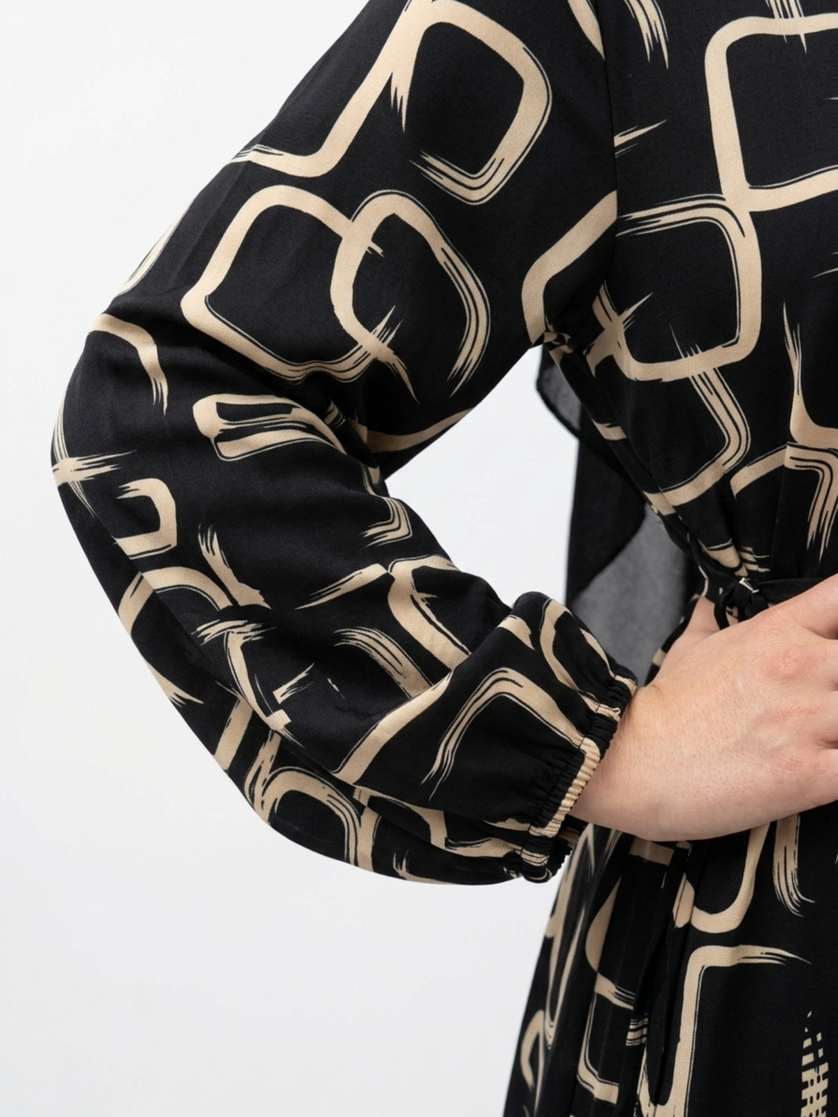 FUMIDAR Rania Printed Belted Maxi Dress in Gold Geometric — view 6