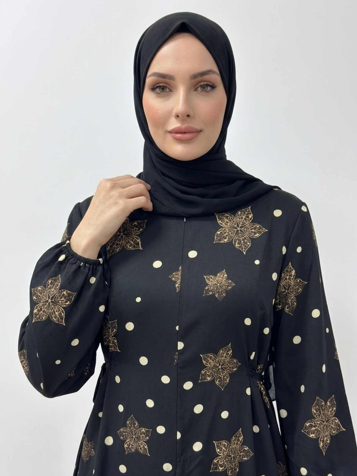 FUMIDAR Rania Printed Belted Maxi Dress in Gold Star — view 4