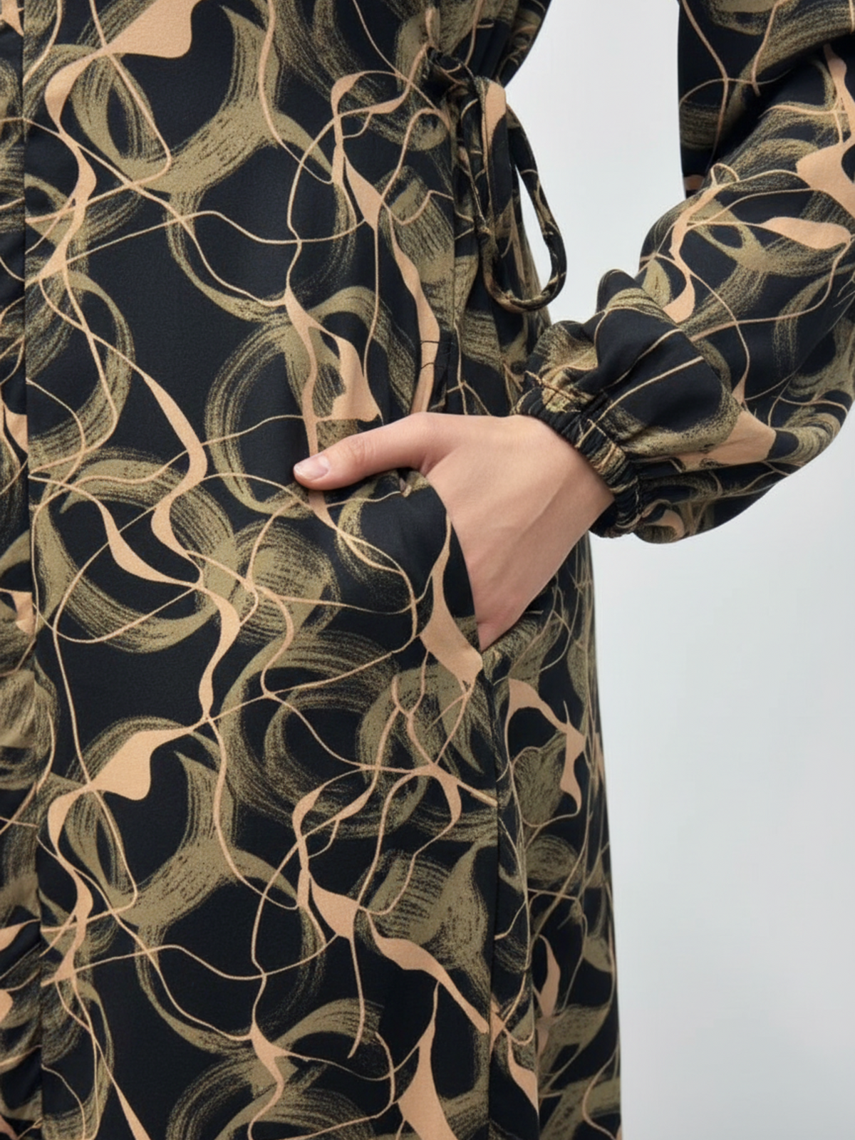 FUMIDAR Rania Printed Belted Maxi Dress in Gold Swirl — view 6