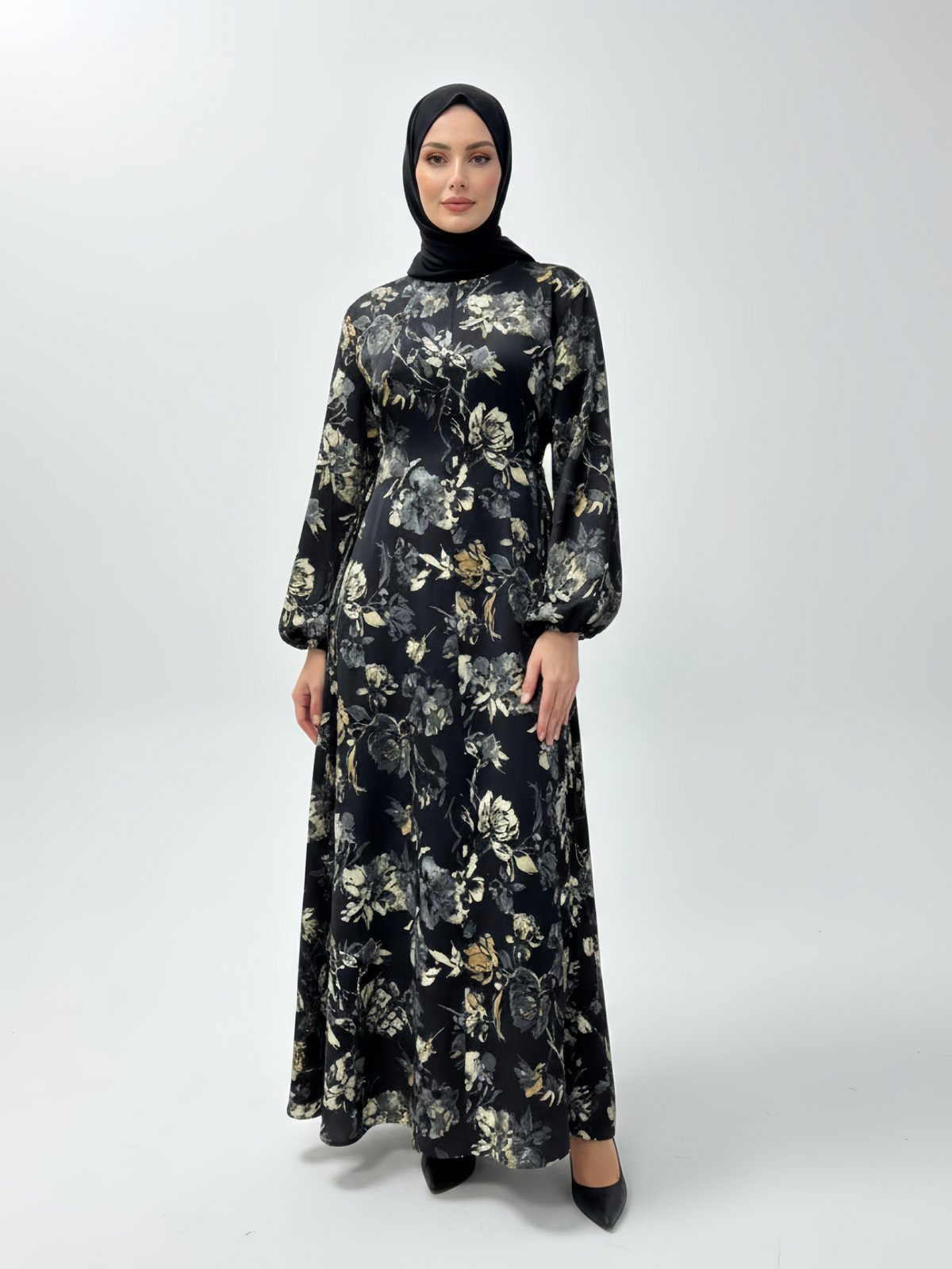 FUMIDAR Rania Printed Belted Maxi Dress in Ivory Floral — view 1