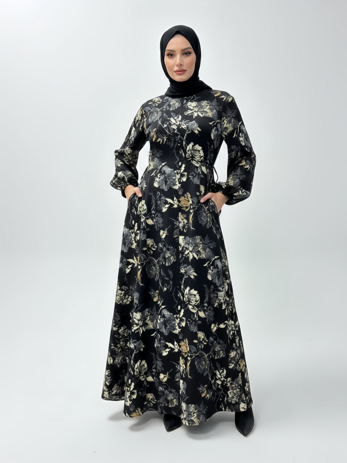 FUMIDAR Rania Printed Belted Maxi Dress in Ivory Floral — view 2